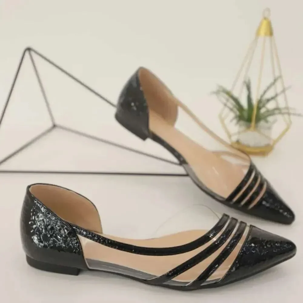 STITCH DETAIL POINTED TOE WOMEN'S D'ORSAY BALLET FLATS SHOE